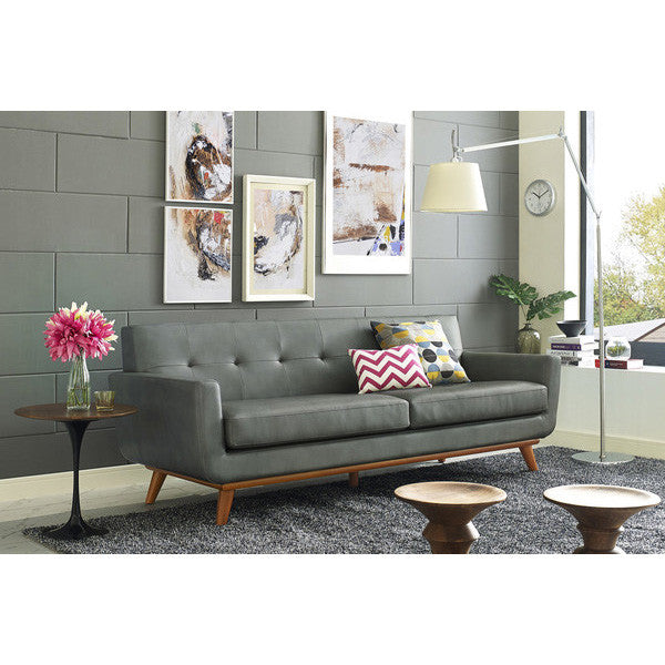 Queen Mary Smoke Grey Leather Loveseat - living-essentials